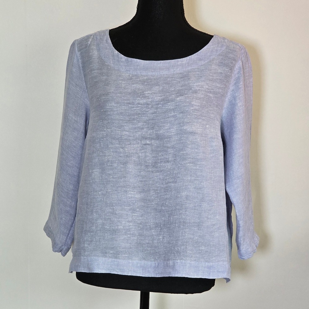 Martha Stewart 100% Linen Light Blue Top Size Medium coastal fisherman beach - Picture 1 of 9
